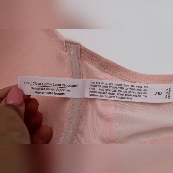 NWT Auden 34D Pastel Pink Lace Lightly Lined Racerback Bra – Front Clasp - Picture 4 of 7